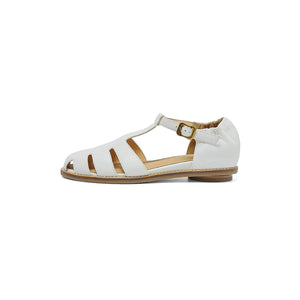 Retro Roman Closed Toe Leather Sandals, Premium Full Grain T-Strap Flats