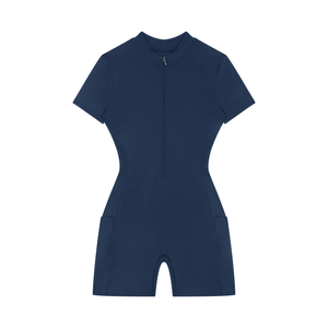 Women's Quarter Zip Short Sleeve Romper – Athletic One-Piece Activewear Jumpsuit