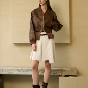 Stylish Zippered Leather Jacket With A Retro Biker-inspired Design And Long Sleeves