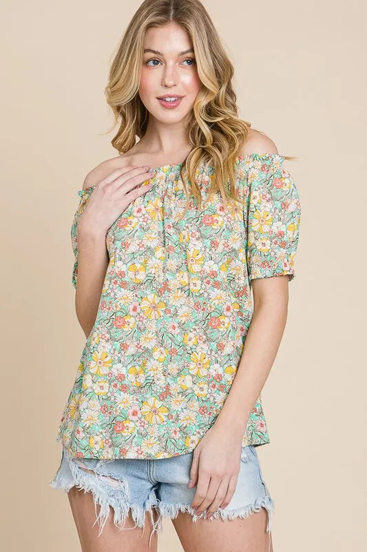 Lime N Chili Floral Print Short Sleeve Off-Shoulder Blouse – MYN2O