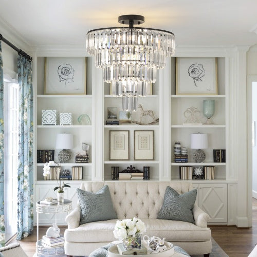Large Black Crystal Chandelier, Contemporary Style Chandelier, Dining Room, Living Room, Bedroom - Bulb Not Included