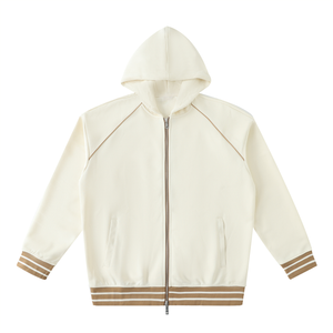 Striped Trim Zip-Up Hoodie
