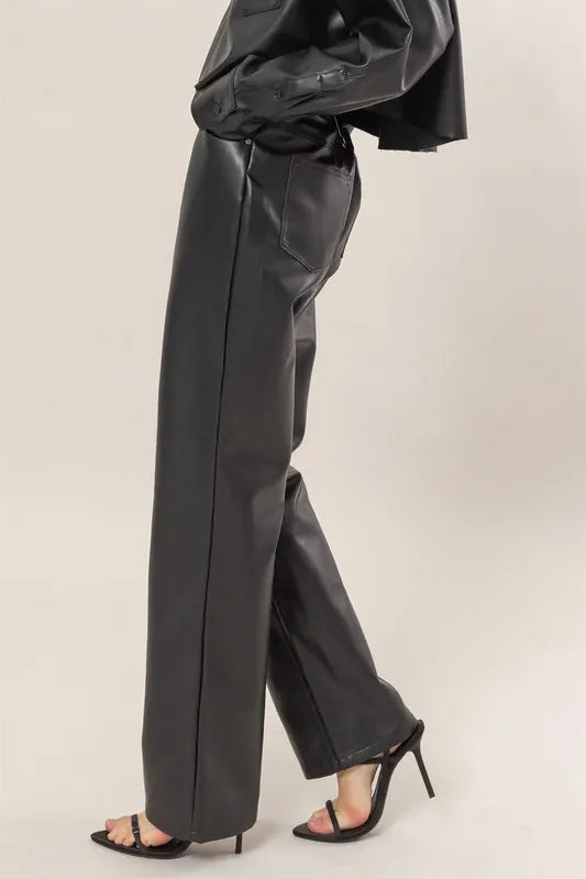 HYFVE PU faux leather high waist straight pants – sleek and edgy style – MYN2O