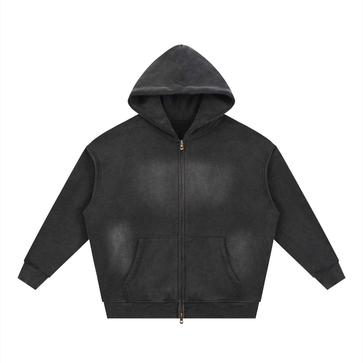 Unisex Vintage Sunfade Two-Way Zip Boxy Fleece Hoodie – Oversized Heavyweight Hoodie