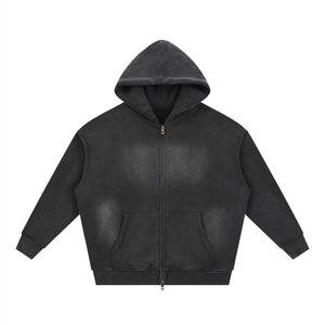 Unisex Vintage Sunfade Two-Way Zip Boxy Fleece Hoodie – Oversized Heavyweight Hoodie
