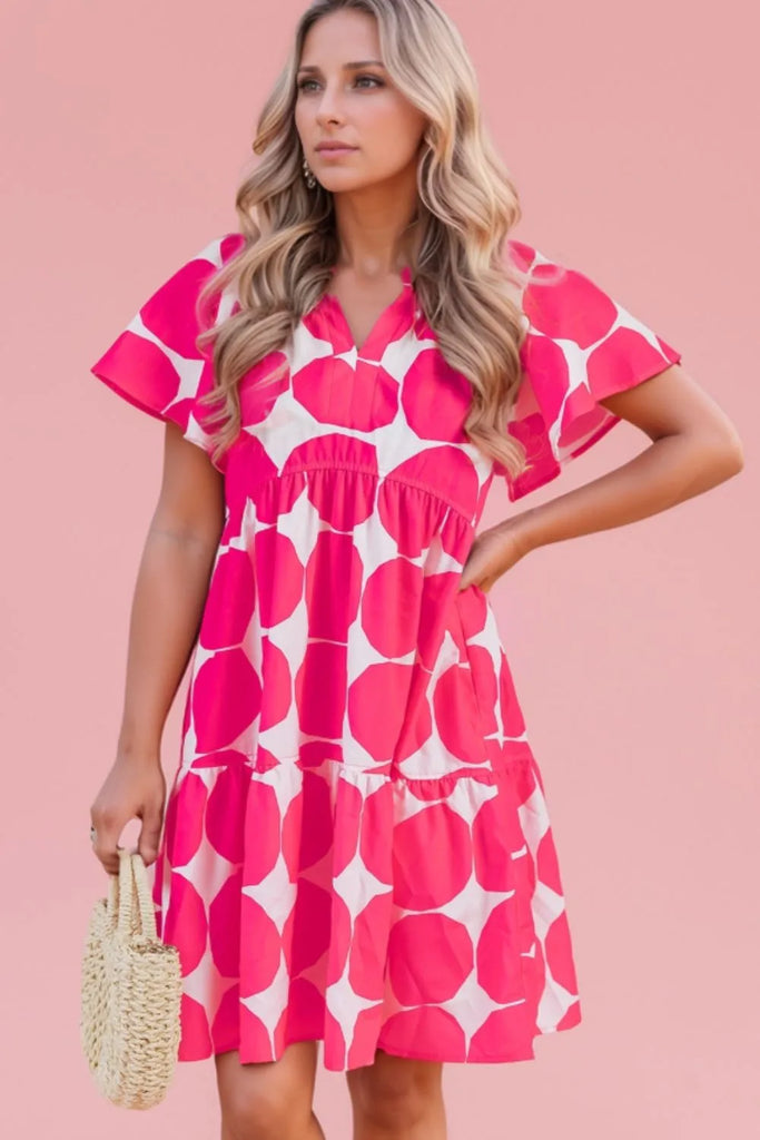 Contrast Notched Flutter Sleeve Dress – MYN2O