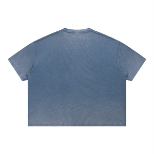 Unisex Vintage Wash Sunfade Waffle T-Shirt – Oversized Boxy Retro Streetwear Tee