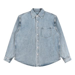 Unisex Vintage Wash Denim Shirt – Oversized Retro Button-Up Streetwear Denim Top