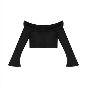 Women's Off-the-Shoulder Bell Sleeve Crop T-Shirt – Slim Fit Fashion Top
