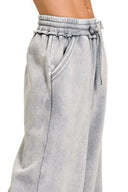 Zenana acid wash fleece palazzo sweatpants with adjustable waist and pockets – MYN2O