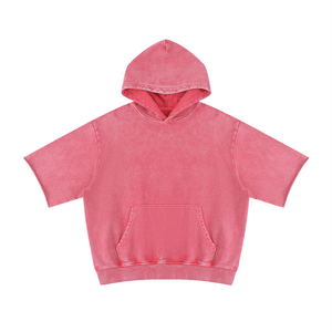 Unisex Mineral Wash Short Sleeve Hoodie – Oversized Vintage Streetwear Hooded Tee
