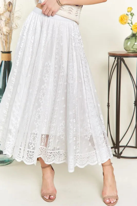 Adora Elastic Waist Lace Midi Skirt – Romantic Layered Design | MYN2O