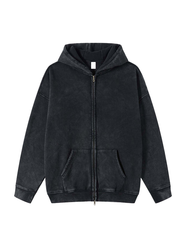 Snow Washed Zip-Through Fleece Hoodie