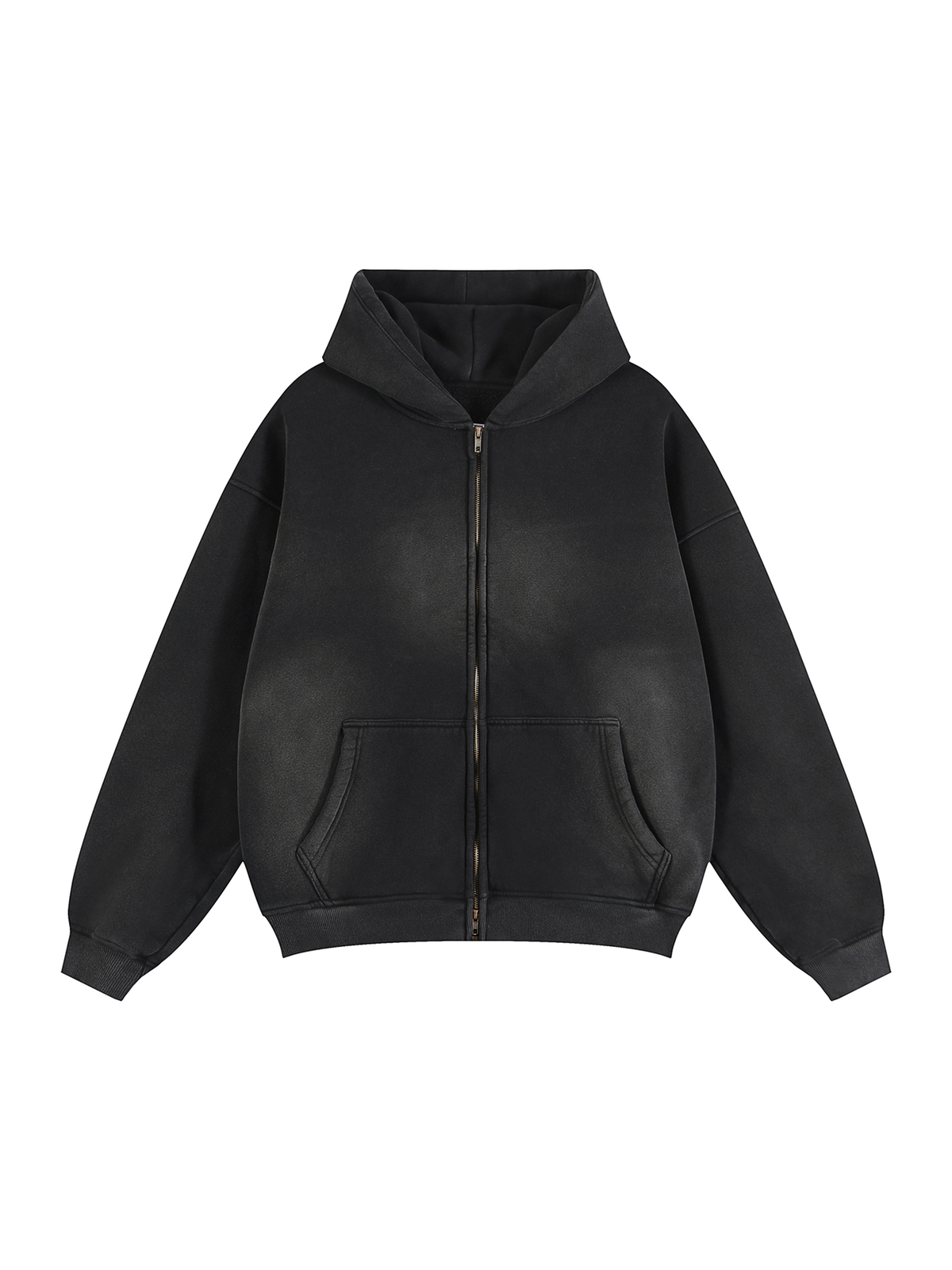Unisex Vintage Sunfade Two-Way Zip Boxy Fleece Hoodie – Oversized Heavyweight Hoodie
