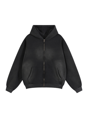 Unisex Vintage Sunfade Two-Way Zip Boxy Fleece Hoodie – Oversized Heavyweight Hoodie