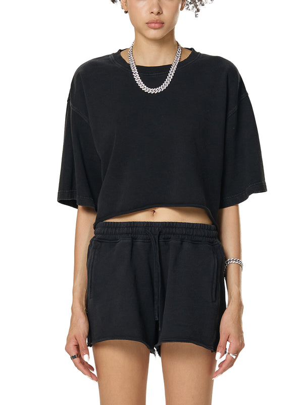 Snow Washed Raw Edge Crop Top