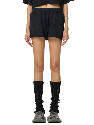 Snow Washed Raw Edge Drawstring Shorts