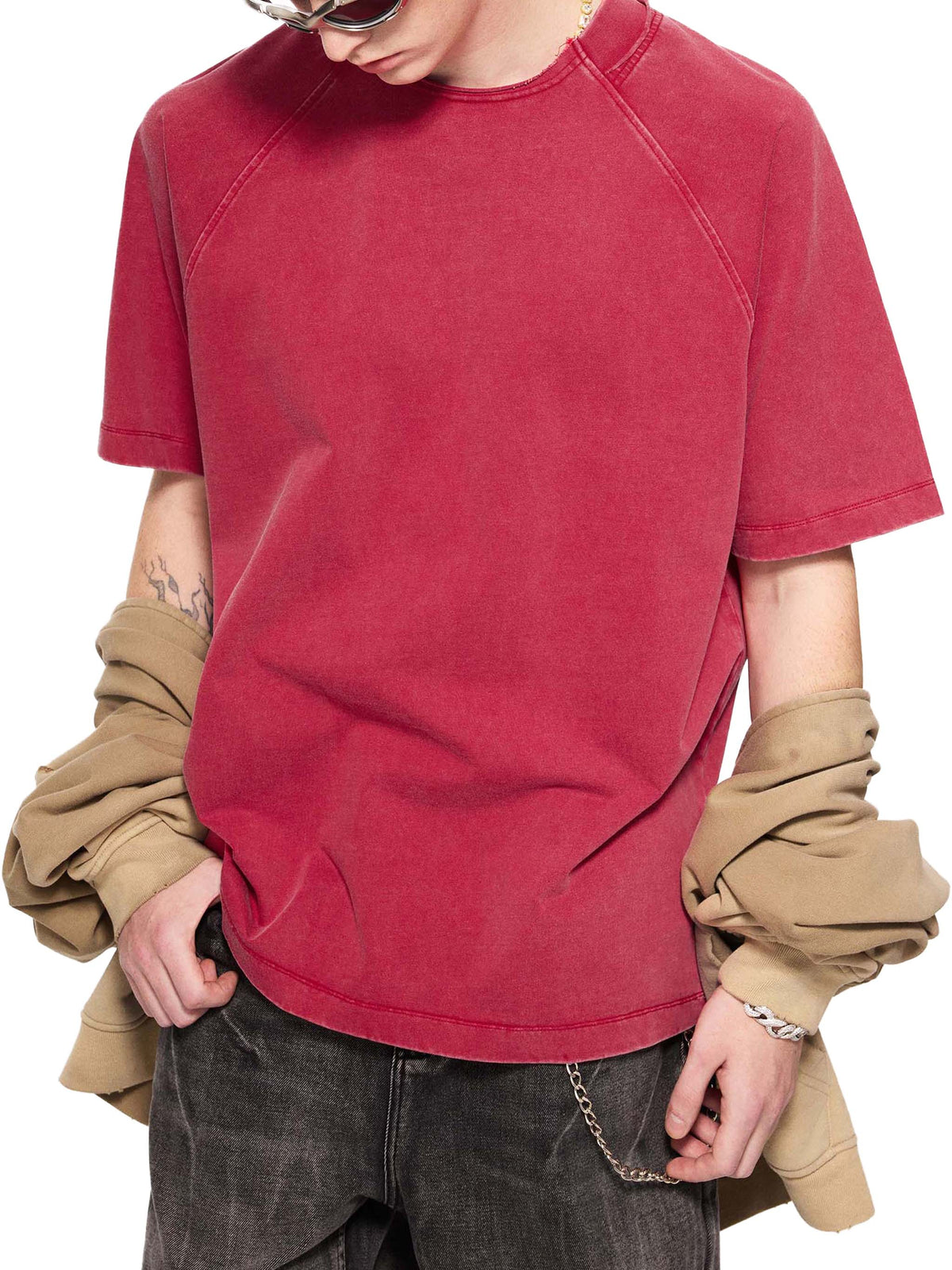 Vintage Washed Raglan Cotton T-Shirt