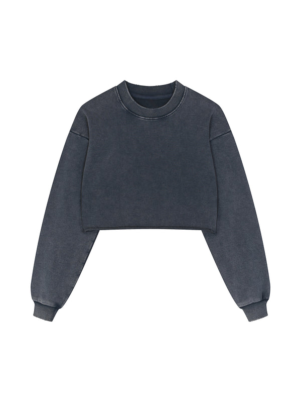 Snow Washed Raw Edge Cropped Sweatshirt