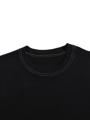 Streetwear Contrast-Stitched Cotton T-Shirt