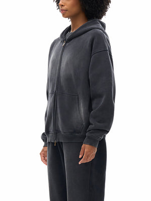 Unisex Vintage Sunfade Two-Way Zip Boxy Fleece Hoodie – Oversized Heavyweight Hoodie