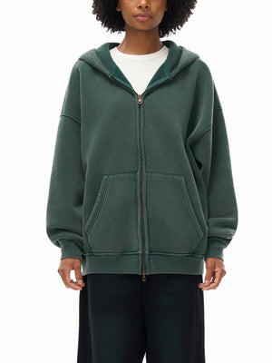 Snow Washed Zip-Through Fleece Hoodie