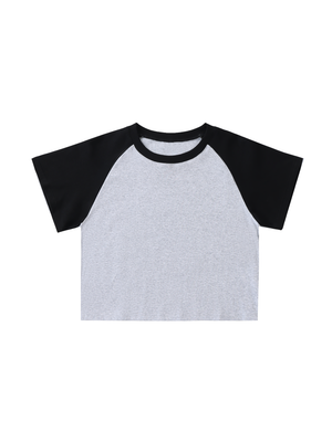 Color-Blocked Raglan Sleeve Crop Top