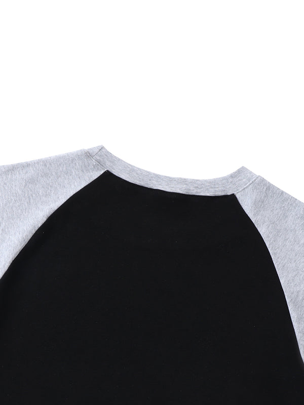 Color-Blocked Raglan Sleeve Crop Top
