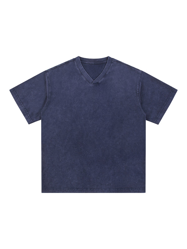 Snow Washed V-Neck Cotton T-Shirt