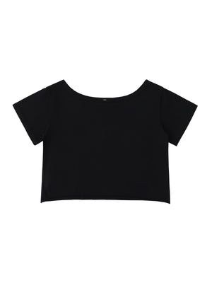Off-Shoulder Rolled Hem Cotton T-Shirt