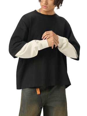 Layered Contrast Sleeve Cotton T-Shirt
