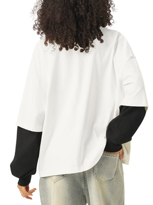 Layered Contrast Sleeve Cotton T-Shirt