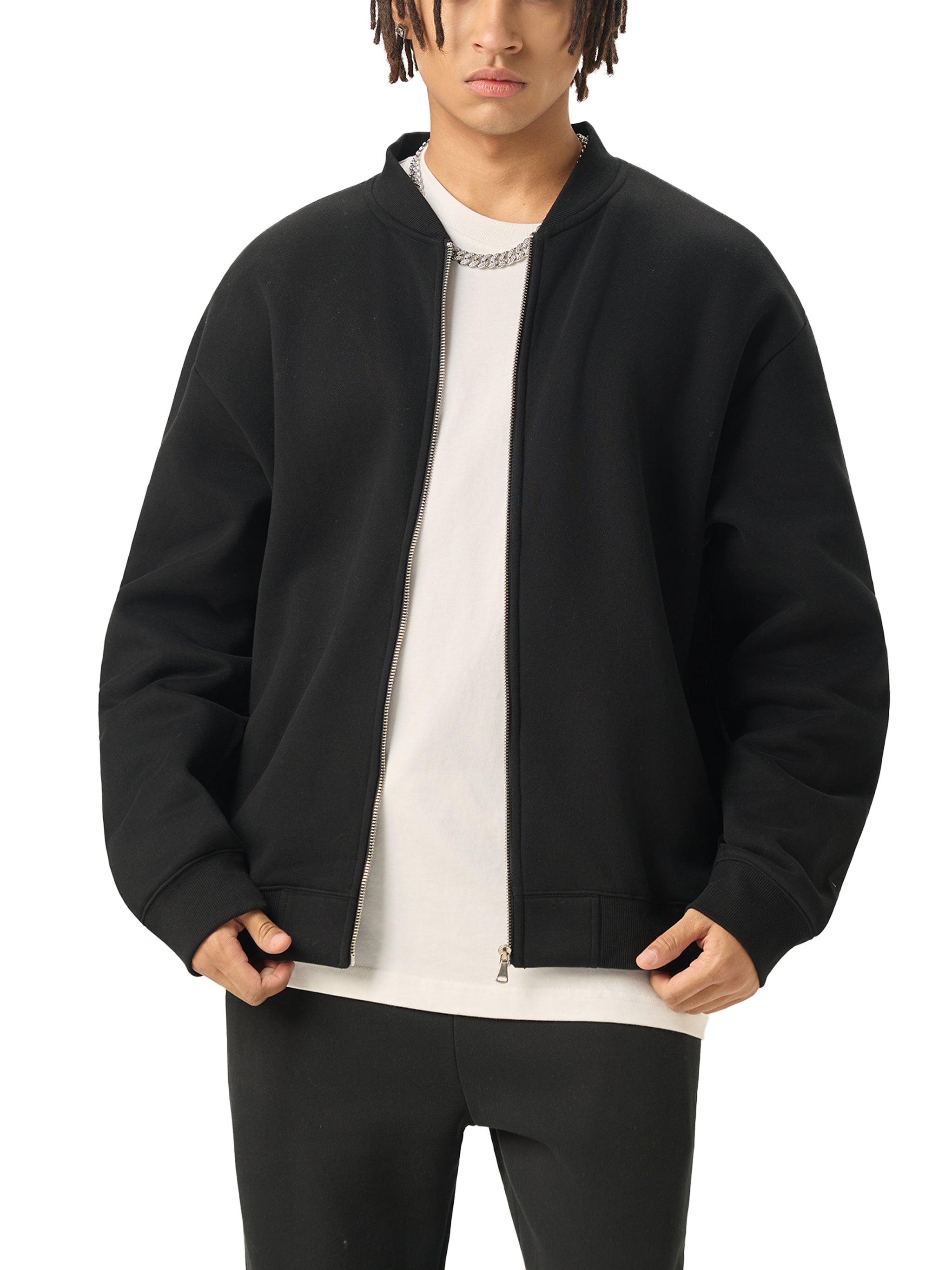 Essential Zip-Up Fleeced Varsity Jacket