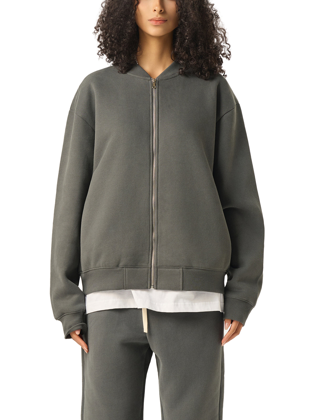 Essential Zip-Up Fleeced Varsity Jacket