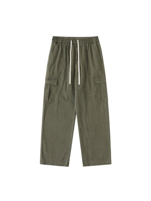 Drawstring Waist Straight-Leg Cargo Pants