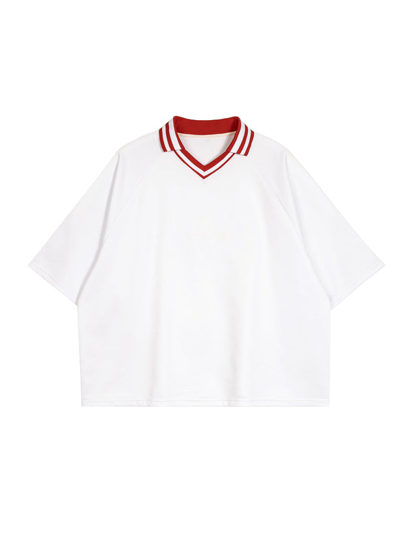 Contrast Lapel Collar Boxy T-Shirt