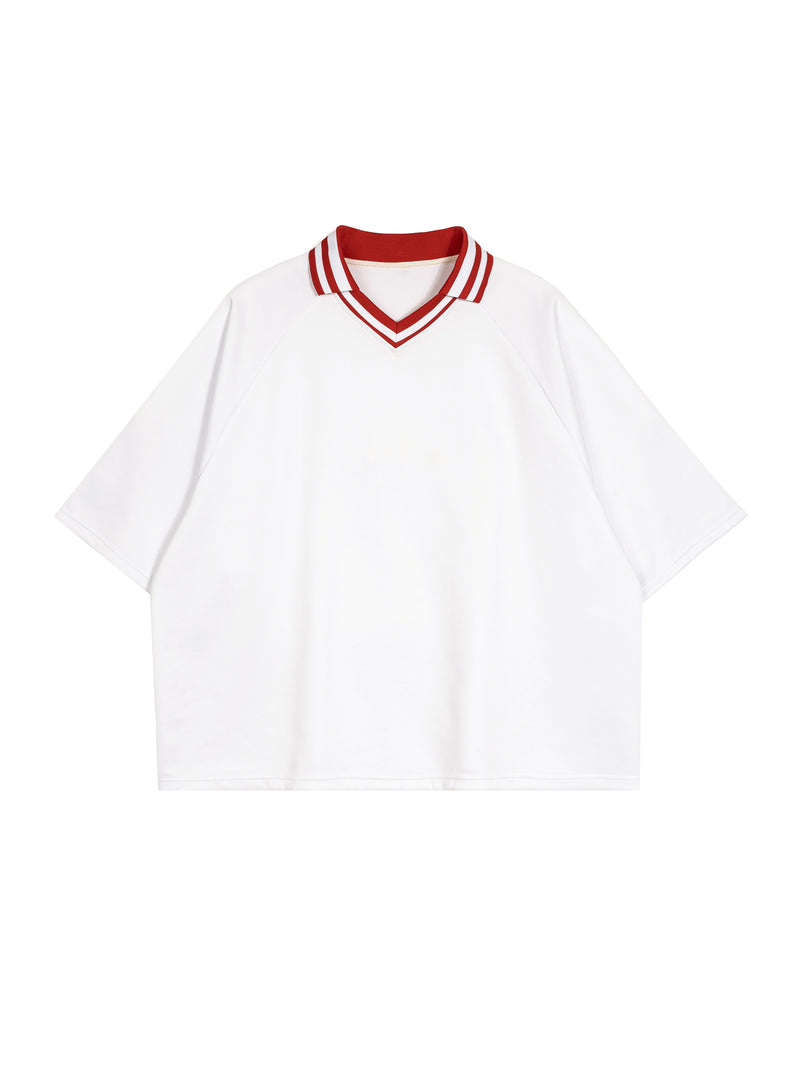 Contrast Lapel Collar Boxy T-Shirt