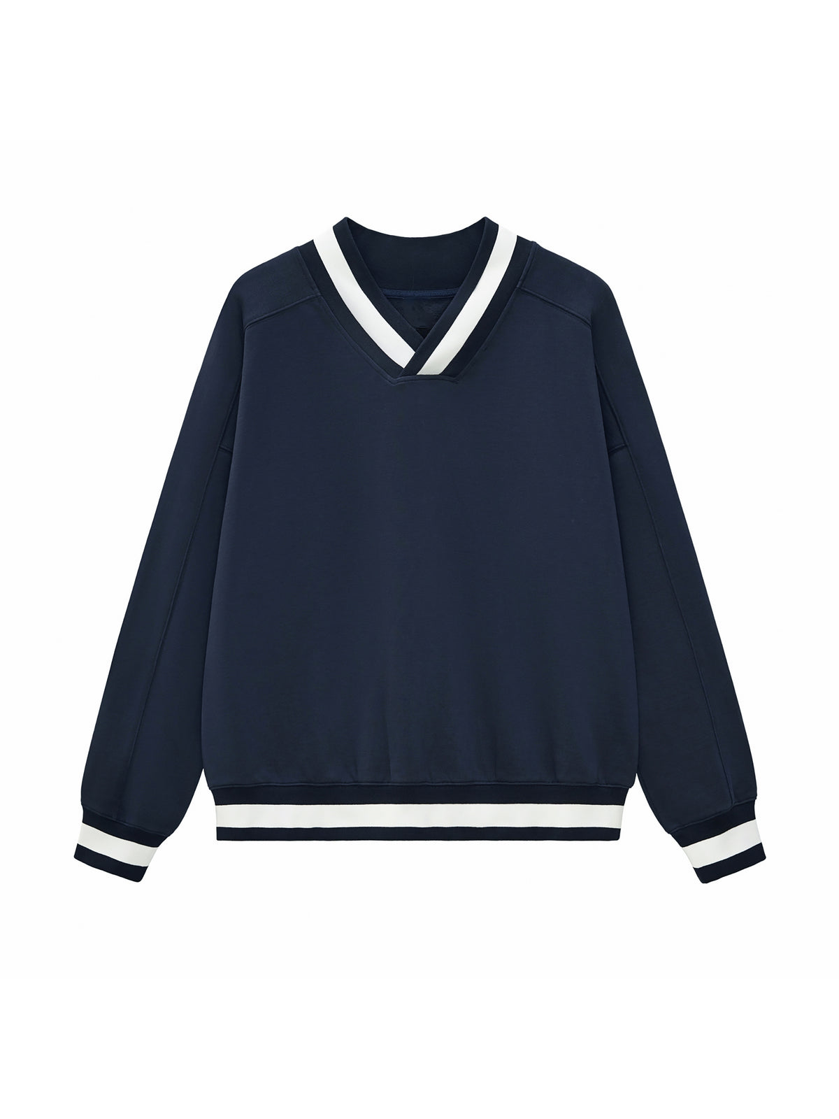 V-Neck Contrast Collar Boxy Sweatshirt