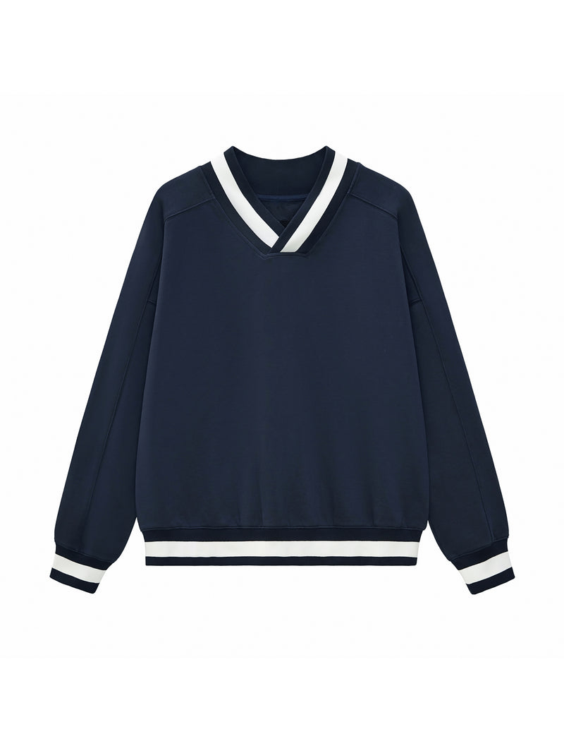 V-Neck Contrast Collar Boxy Sweatshirt