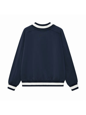 V-Neck Contrast Collar Boxy Sweatshirt