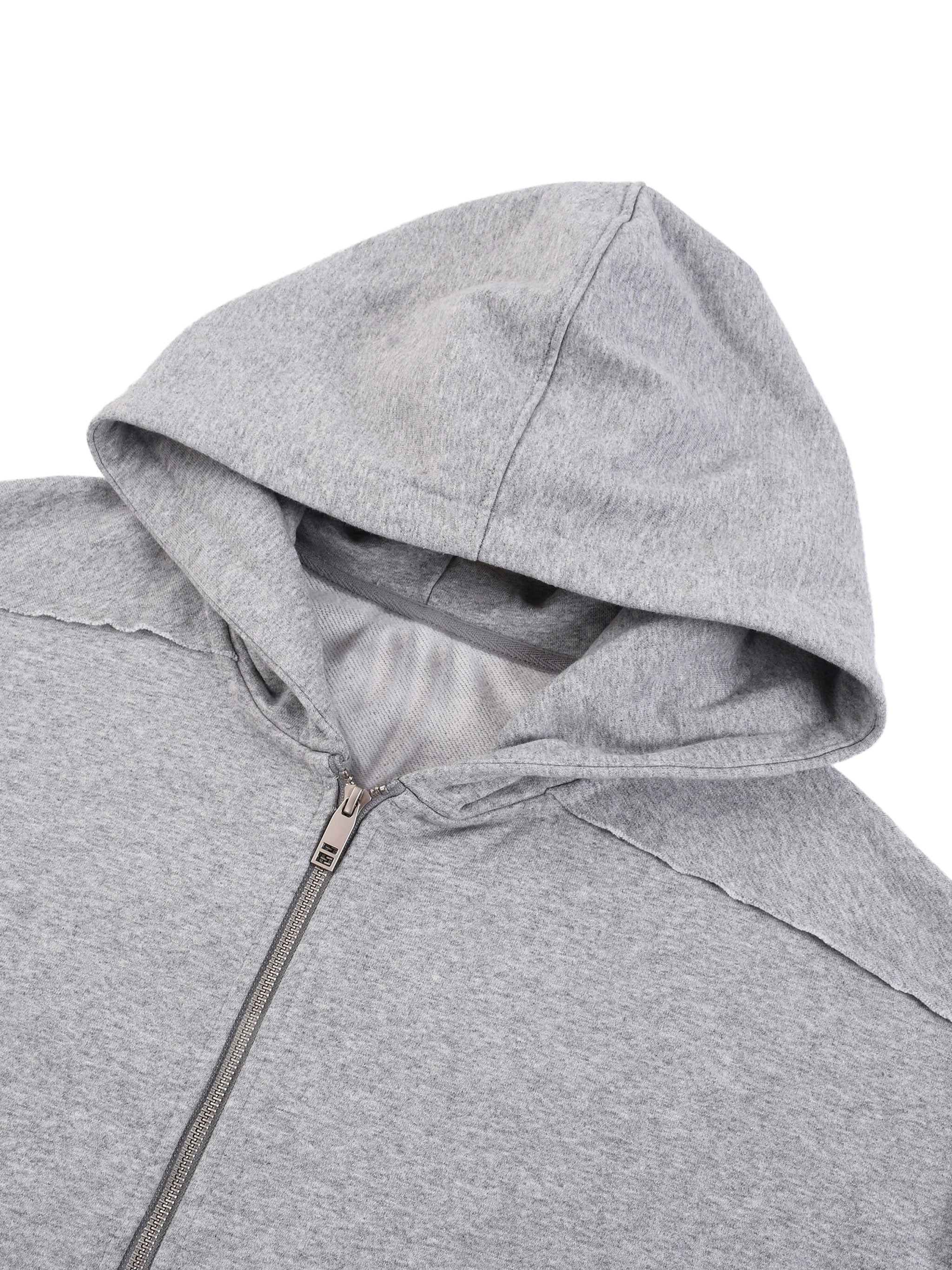 Contrast Tape Raw Edge Double Layered Zip Hoodie