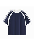 Contrast Stripes Panel Mesh T-shirt