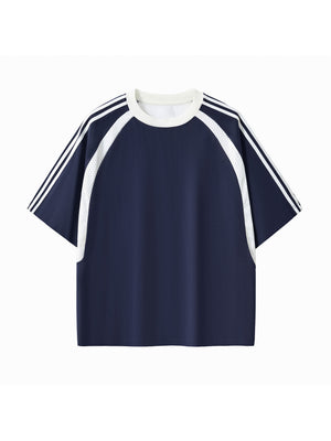 Contrast Stripes Panel Mesh T-shirt