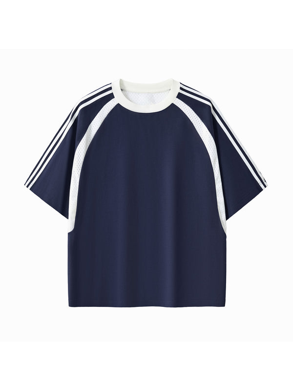 Contrast Stripes Panel Mesh T-shirt