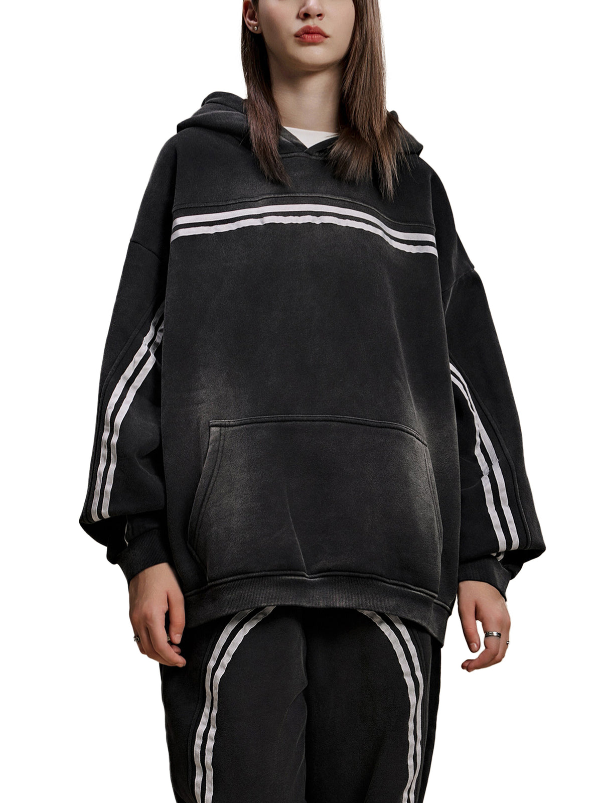 Sun Fade Contrast Tape Fleece Hoodie