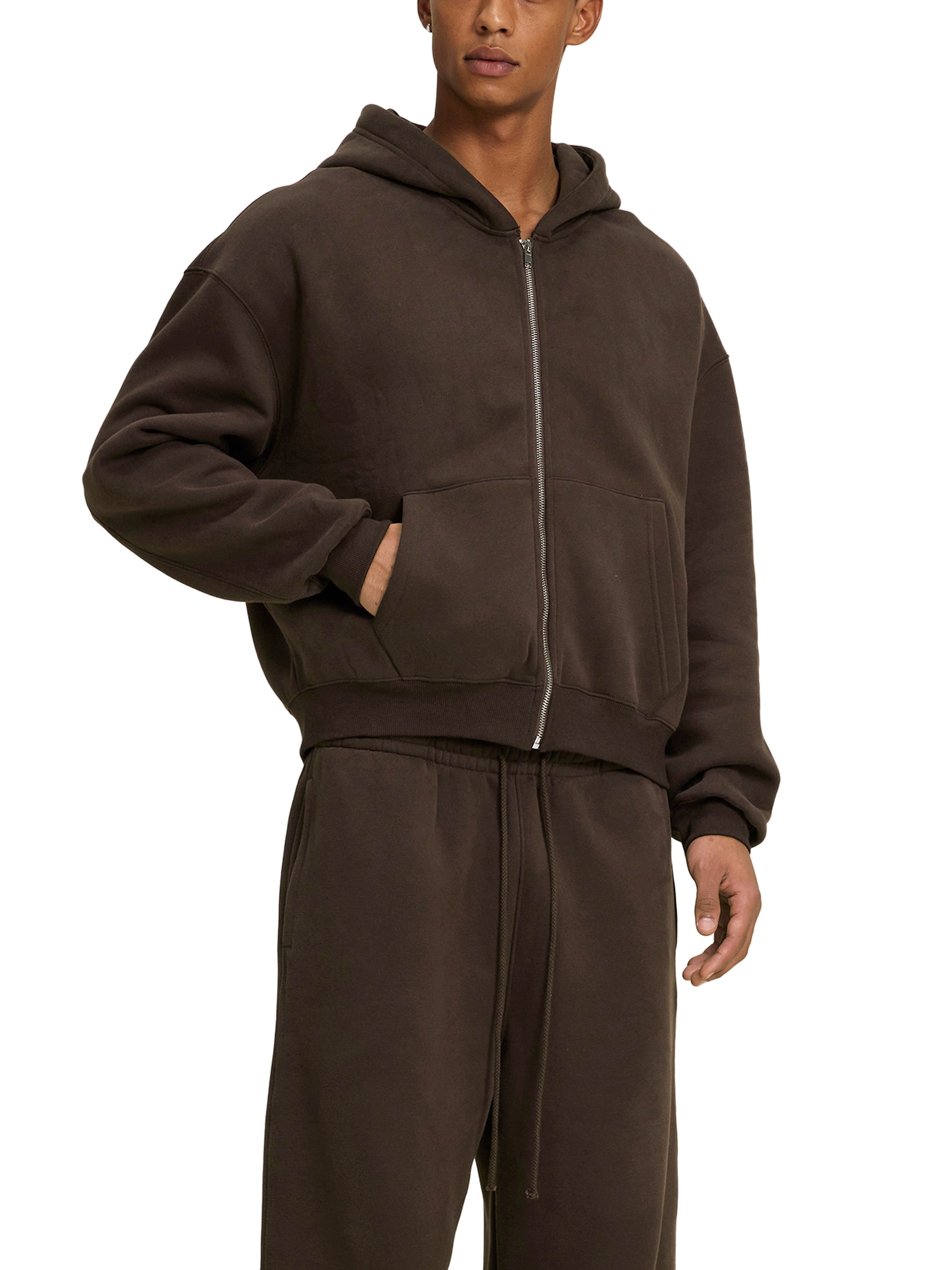 Fleece Zip-Up Boxy Hoodie