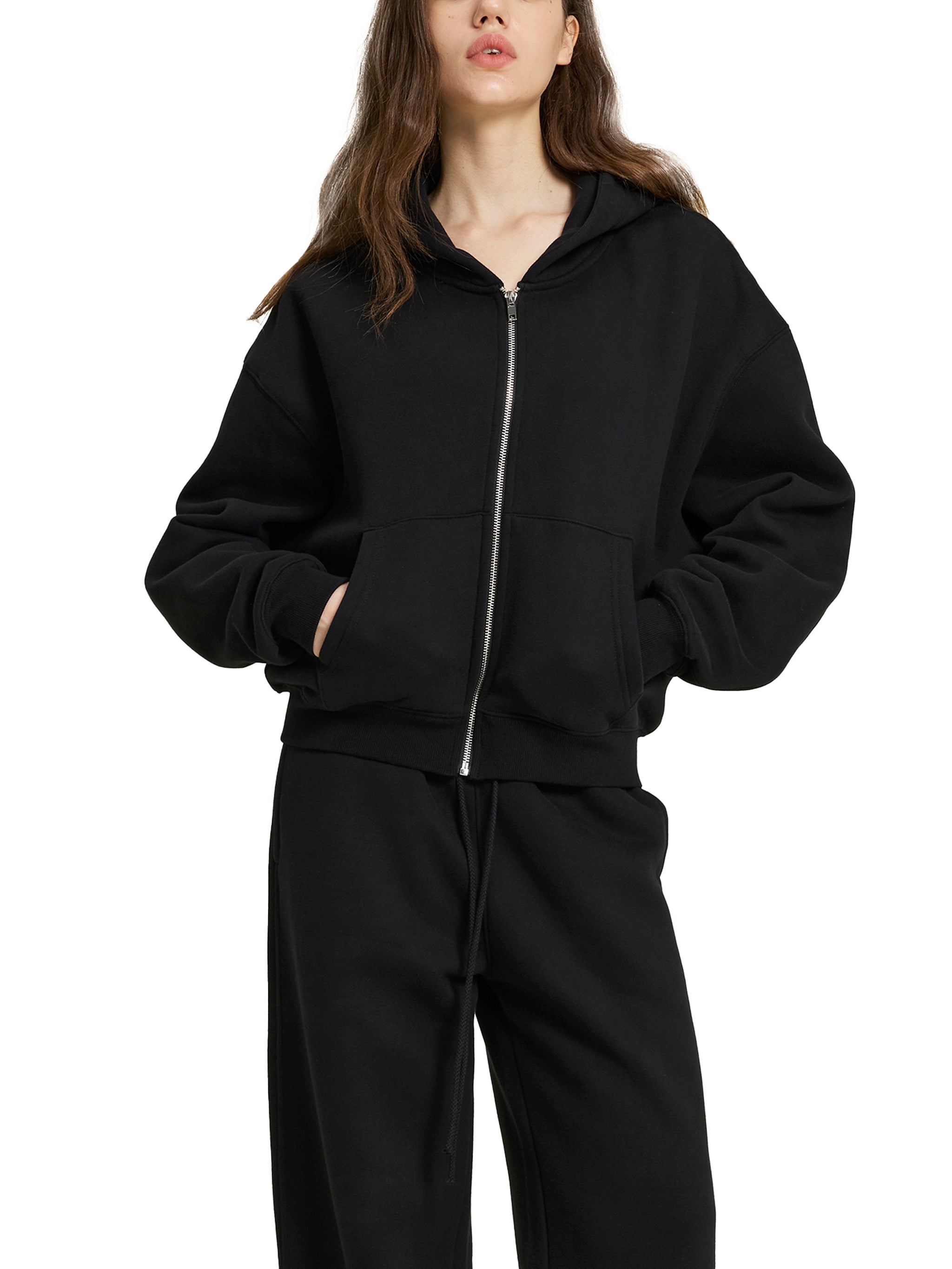 Fleece Zip-Up Boxy Hoodie