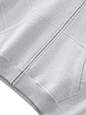 Contrast-Stitched Boxy Fleece Zip Hoodie