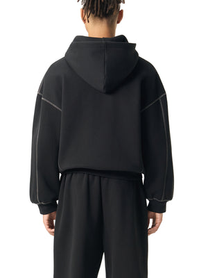 Contrast-Stitched Boxy Fleece Zip Hoodie