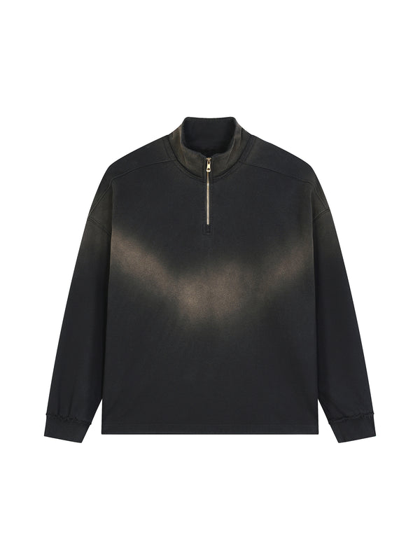 Sun Fade Raw Edge Quarter-Zip Sweatshirt